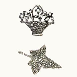 Vintage Style Silver Tone Marcasite Brooches